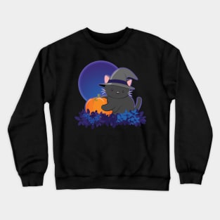 Halloween Black Cat with Pumpkin Crewneck Sweatshirt